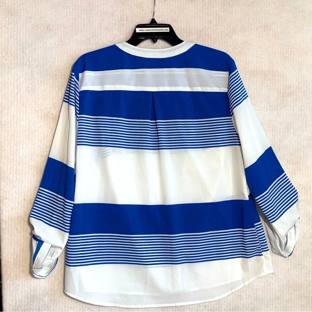 Notations Blouse Shirt Women's Large Round-Neck Wrap Long Sleeve Colorful Blue - Picture 2 of 7